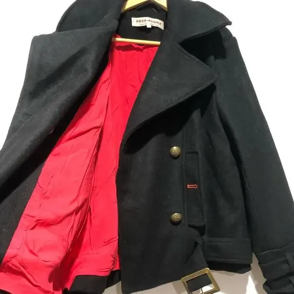 Free People Manteau Cecelia Peacoat Button Front Buckle Detail Black M $348 - Picture 8 of 16